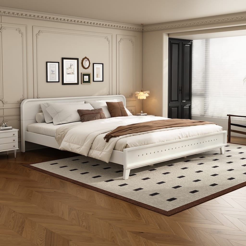 Pine Solid Wood King/Queen Size Bed Frame, Sturdy Platform Design with No Box Spring Needed