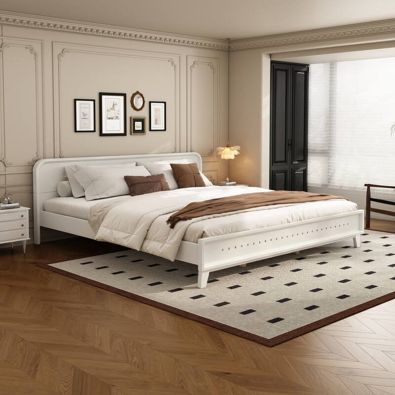 Pine Solid Wood King/Queen Size Bed Frame, Sturdy Platform Design with No Box Spring Needed