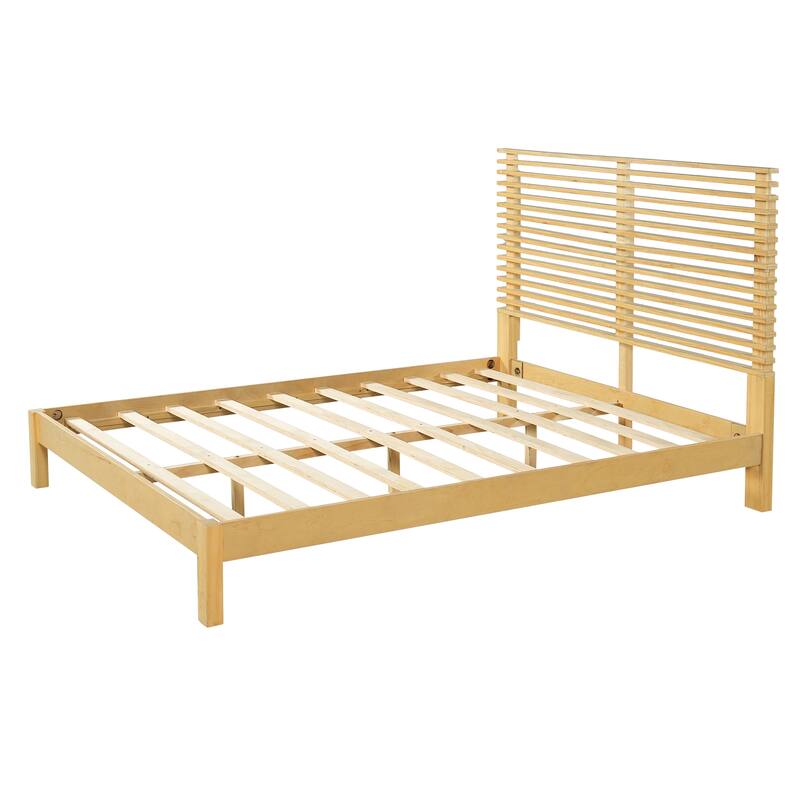 Christopher Knight Home - Stirling Contemporary Bedroom Set with Horizontal Slats Design Bed Frame & Shelf Storage Nightstands
