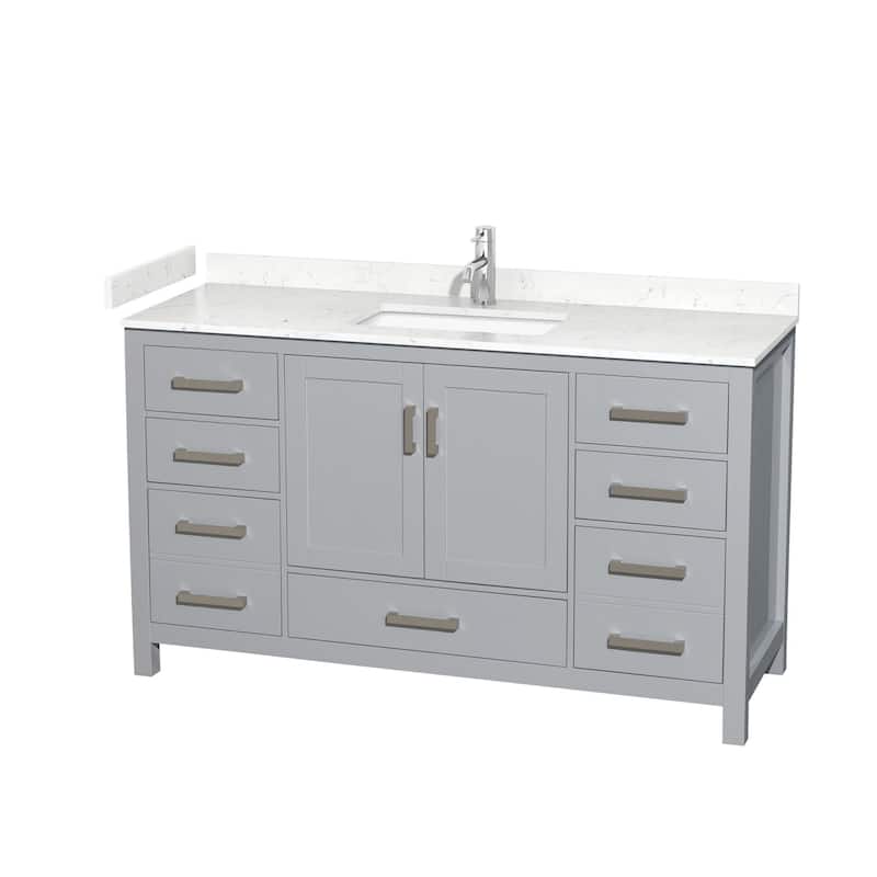 Wyndham Collection Sheffield 60" Single Bathroom Vanity, Carrara - Gray / Carrara Cultured Marble Top / Brushed