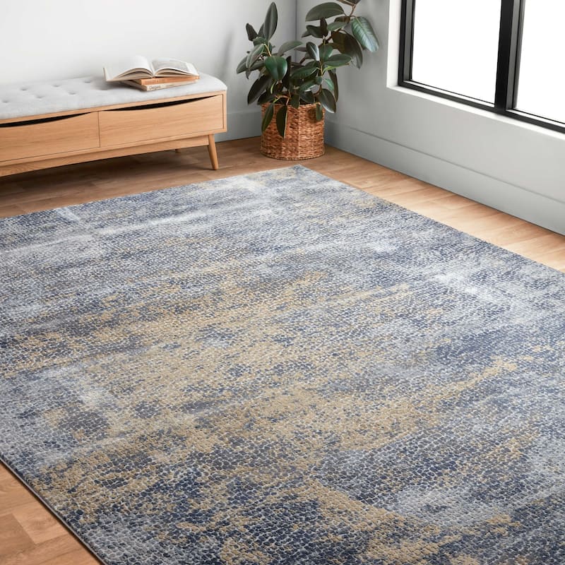 Alexander Home Mason Distressed Abstract Ocean Mosaic Rug - 9' 6" x 13'
