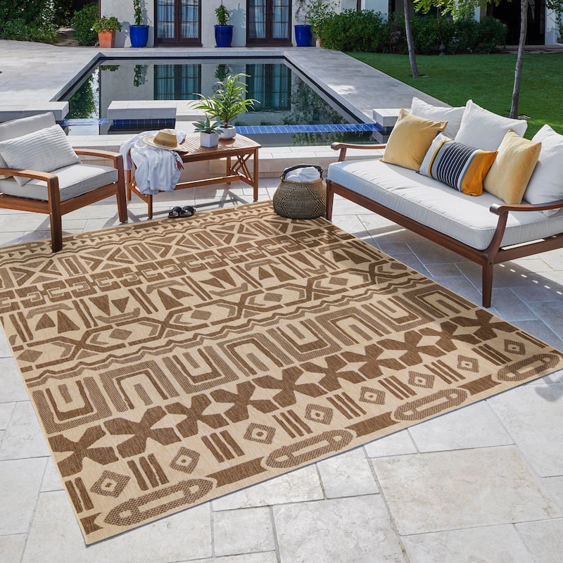 Reyn Spooner Kona Coast Kappa Brown Hawaiian Tribal Flatweave Indoor