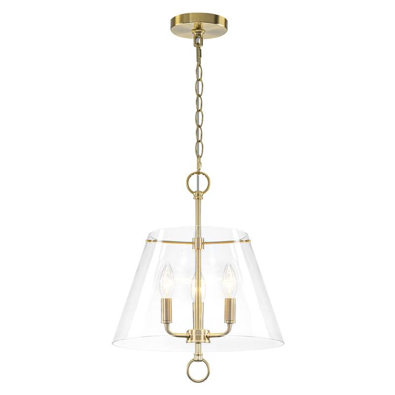14.21" 3-Light Modern Gold Pendant Chandelier with Clear Glass Shades - Dia.14-in