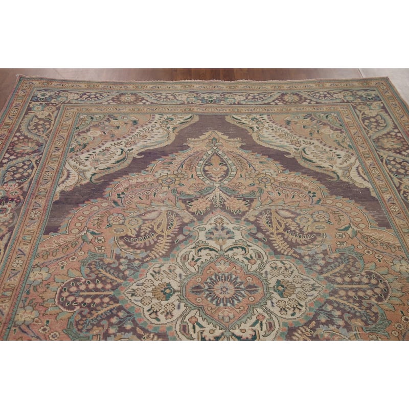 Geometric Tabriz Persian Vintage Area Rug Hand-knotted Wool Carpet - 6'8" x 9'4"