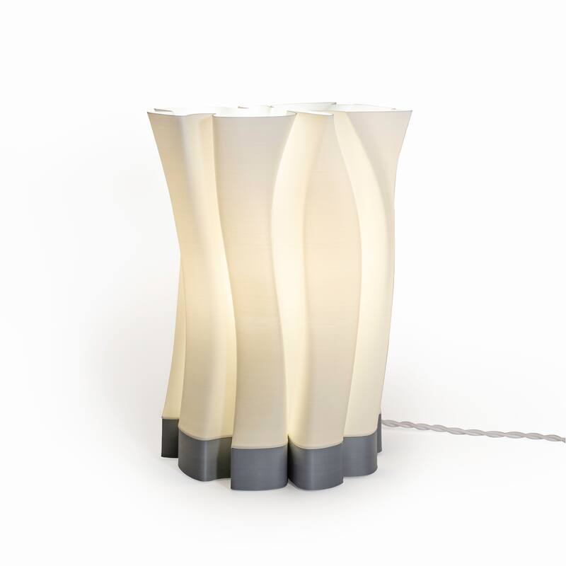 Flame 13.5" Modern Bohemian Plant-Based PLA 3D Printed Dimmable LED Table Lamp, by JONATHAN Y - White/Gray