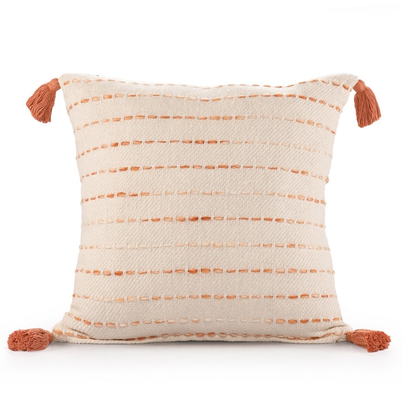HomeRoots 20" X 20" Coral And Ivory 100% Cotton Striped Zippered Pillow