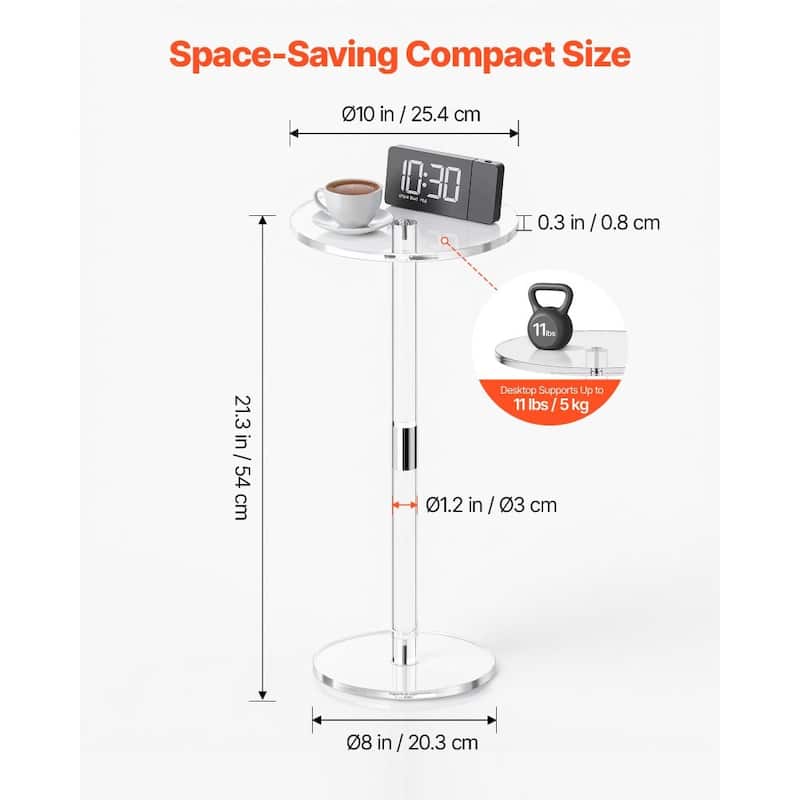 Clear Transparent Acrylic Side Table 10x10x21.3in with Sturdy Legs and 11lbs Load Capacity - 10 x 10 x 21.3 in