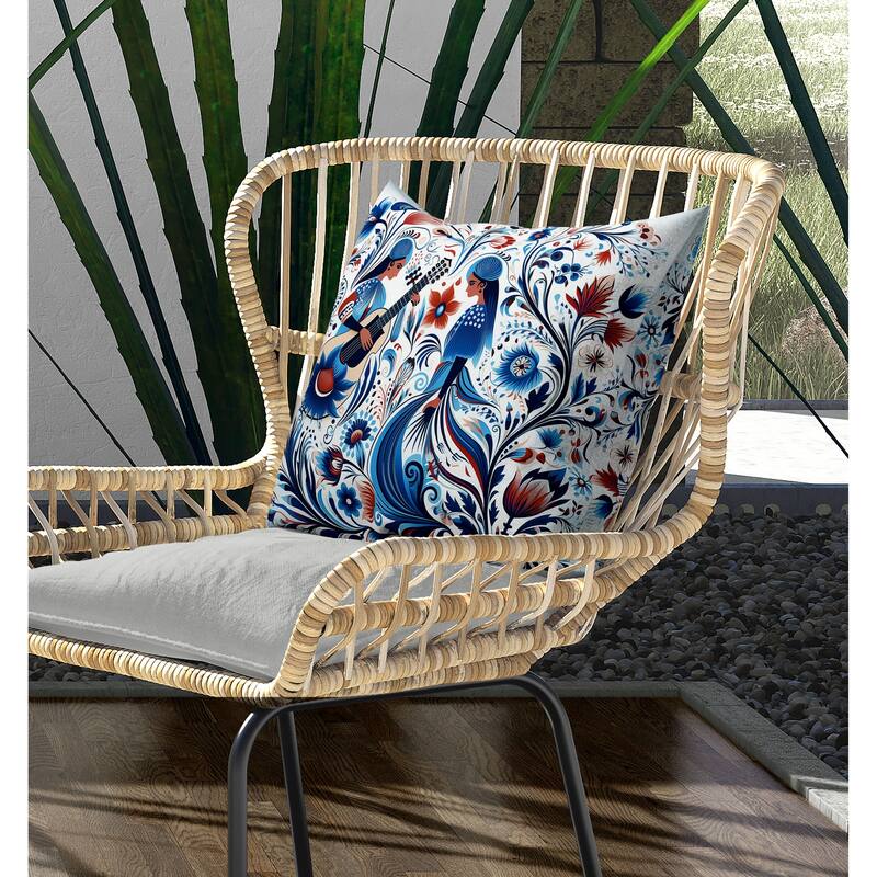 Musical Farry Indoor/Outdoor Reversible Throw Pillow White and Blue