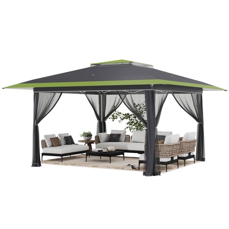 13x13 FT Pop Up Canopy Tent with Netting, UPF 50+ Outdoor Canopy with Automatic Eaves & One-Push Lock, for Patio & Parties