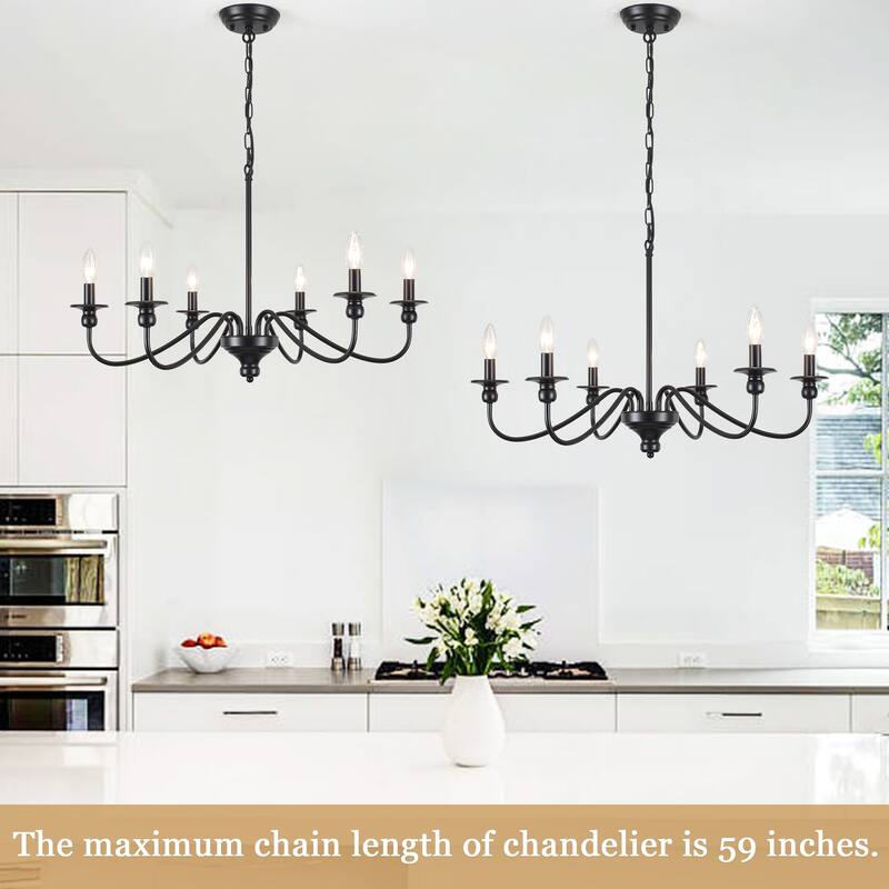 6-Light Modern Candlestick Hanging Linear Chandelier Lighting for Kitchen Island