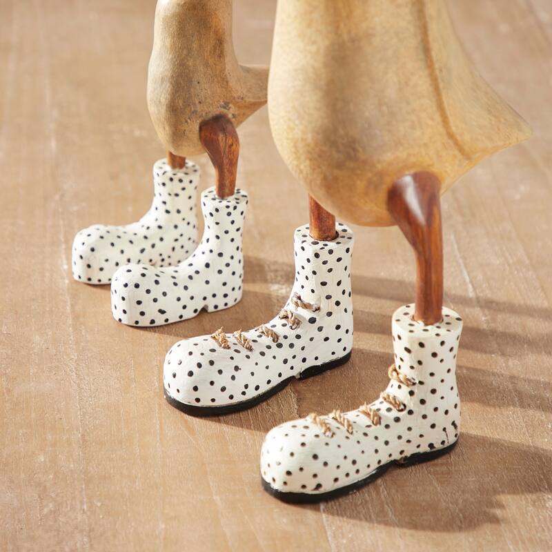 Brown Bamboo Wood Duck Decorative Sculpture (Set of 2)