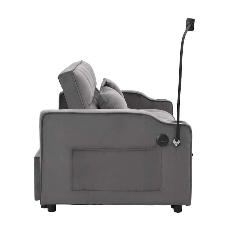 Foldable Sofa Bed with USB and Phone Holder, 2-Seat Settee with Two Pillows, Love Seat Couch with Adjustable Backrest