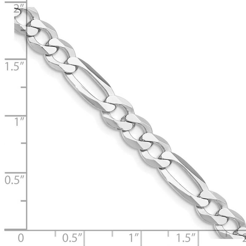 Curata 925 Sterling Silver Rhodium Plated 7.5mm Lightweight Flat Figaro Chain Necklace