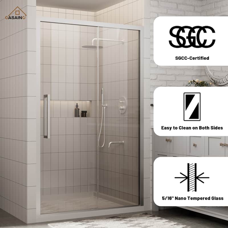 CASAINC 48 in. W x 76 in. H Sliding Framed Shower Door with SGCC Certification