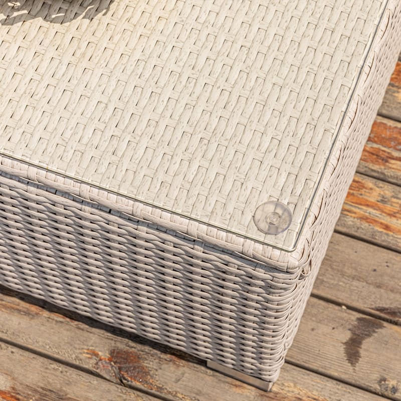 COSIEST Outdoor Furniture Wicker Glass-Top Coffee Table