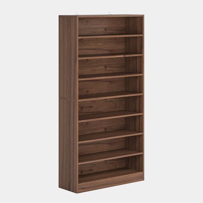 Brown Wood 8-Shlef Shoe Storage Cabinet with Adjustable Shelves - 11.81"D x 31.50"W x 70.86"H - Brown