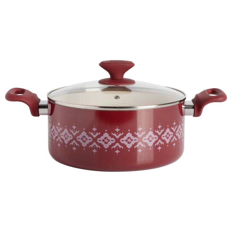 Spice By Tia Mowry 10 Piece Ceramic Nonstick Aluminum Cookware Set in Magenta