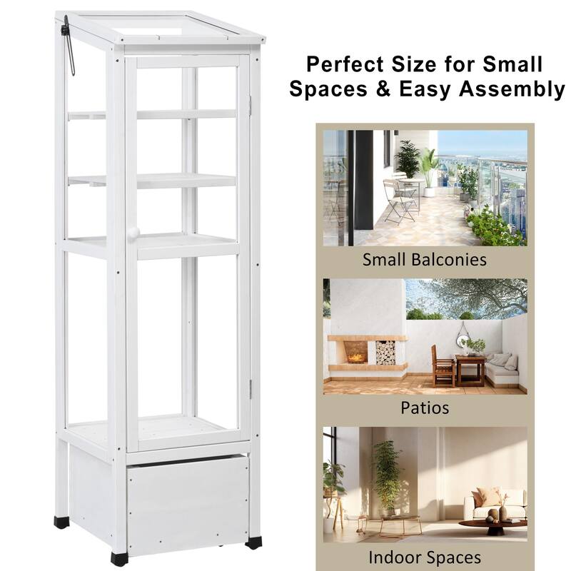 62.4inch Height Wood Garden Greenhouse Balcony Portable Mini Cold Frame with Movable Storage Box and Adjustable Shelves