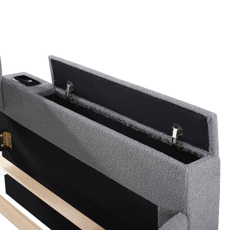 Teddy Fleece Daybed Leisure Upholstered Daybed Frame with Storage Armrest and Integrated Bluetooth Audio System and Trundle