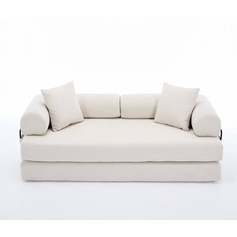 Folding Couch Convertible into King Size Floor Bed, 4-in-1 Corduroy Sleeper Sofa Bed with Moved Armrests and Non-Slip Pad