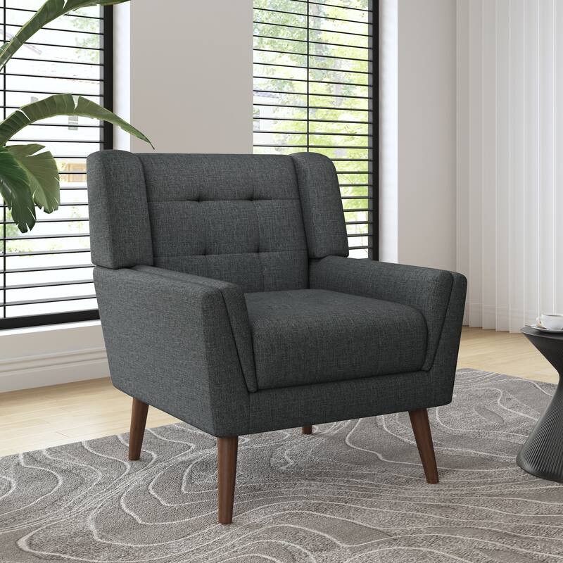 Modern Linen Accent Chair Tufted Armchair - Dark Grey