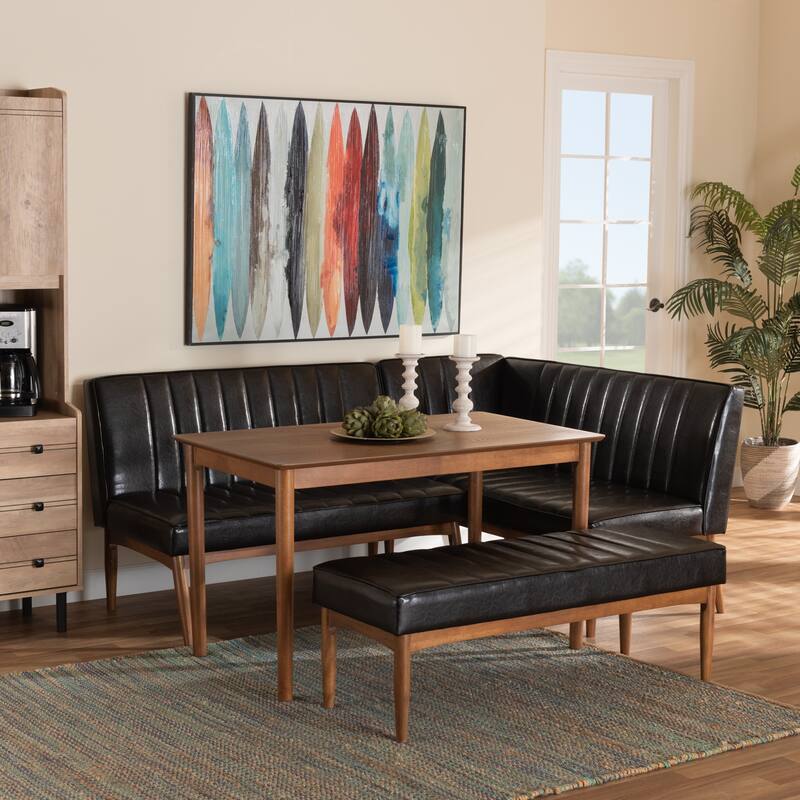 Daymond Mid-Century Upholstered and Walnut 4-PC Dining Nook Set