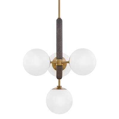 Mitzi by Hudson Valley Brielle 4-light Aged Brass Pendant, Opal Acid Etched Glass