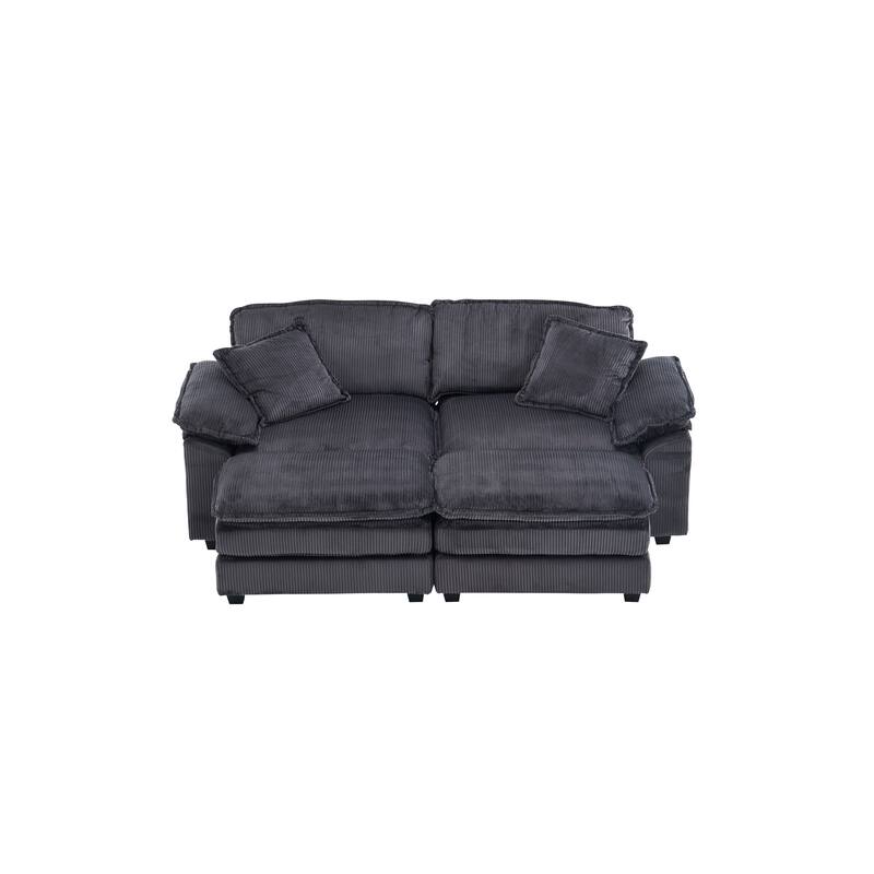 Corduroy Sleeper Sectional Sofa, Loveseat & Ottomans Chaise Lounge Set