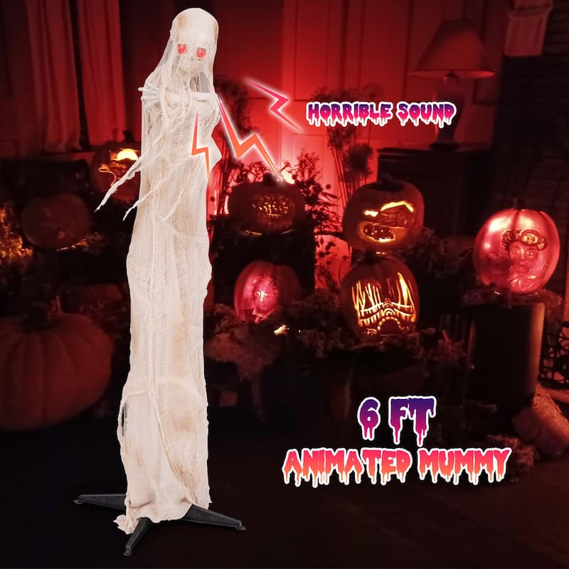 Costway 6FT Halloween Animated Standing Mummy Life Size Animatronic - See Details