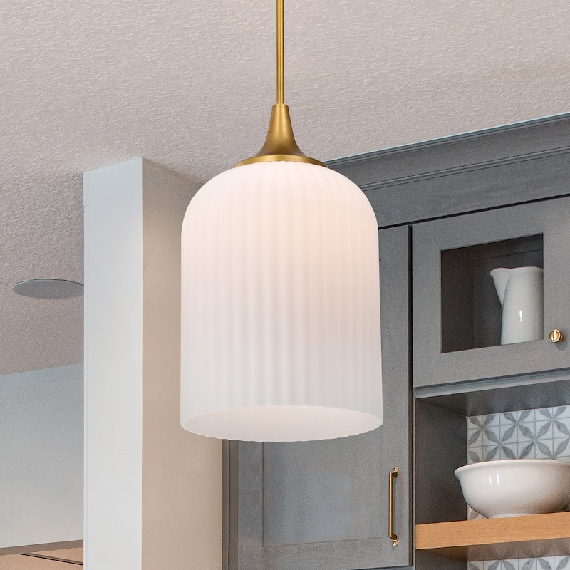 Solara Pendant Natural Brass Finish Frosted Ribbed Glass - Natural Brass
