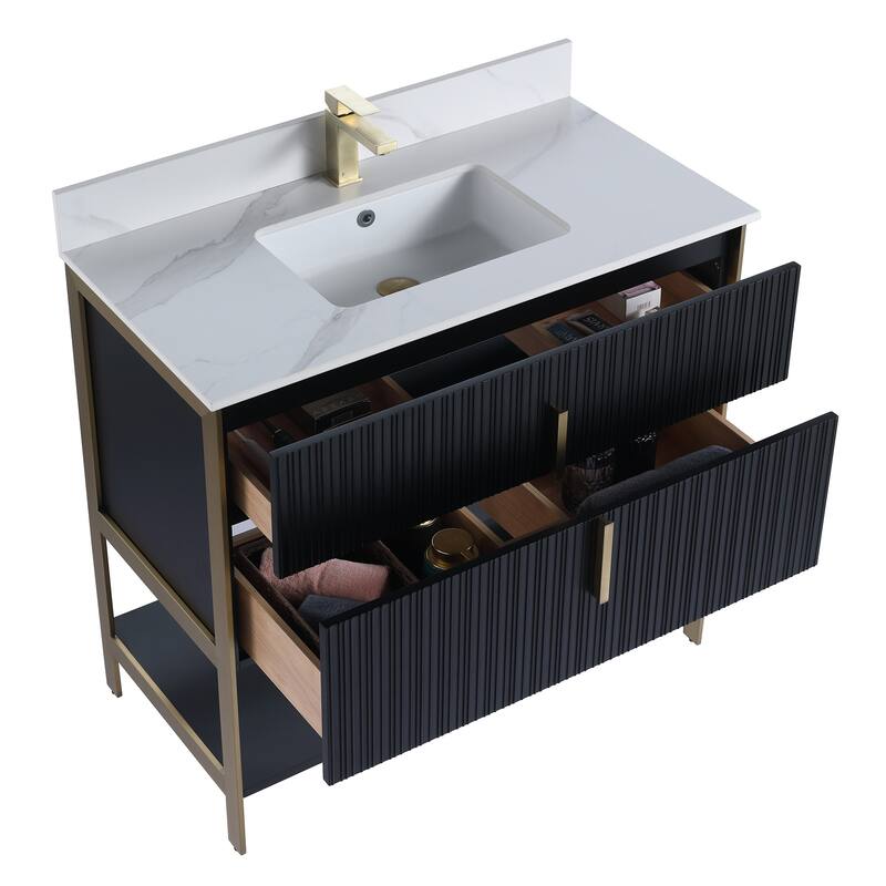 Fine Fixtures Serenity Modern Bathroom Vanity with White Carrara Stone Top