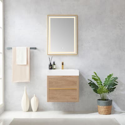Palencia Single Floating Vanity with White Sink Top without Mirror - 24in.