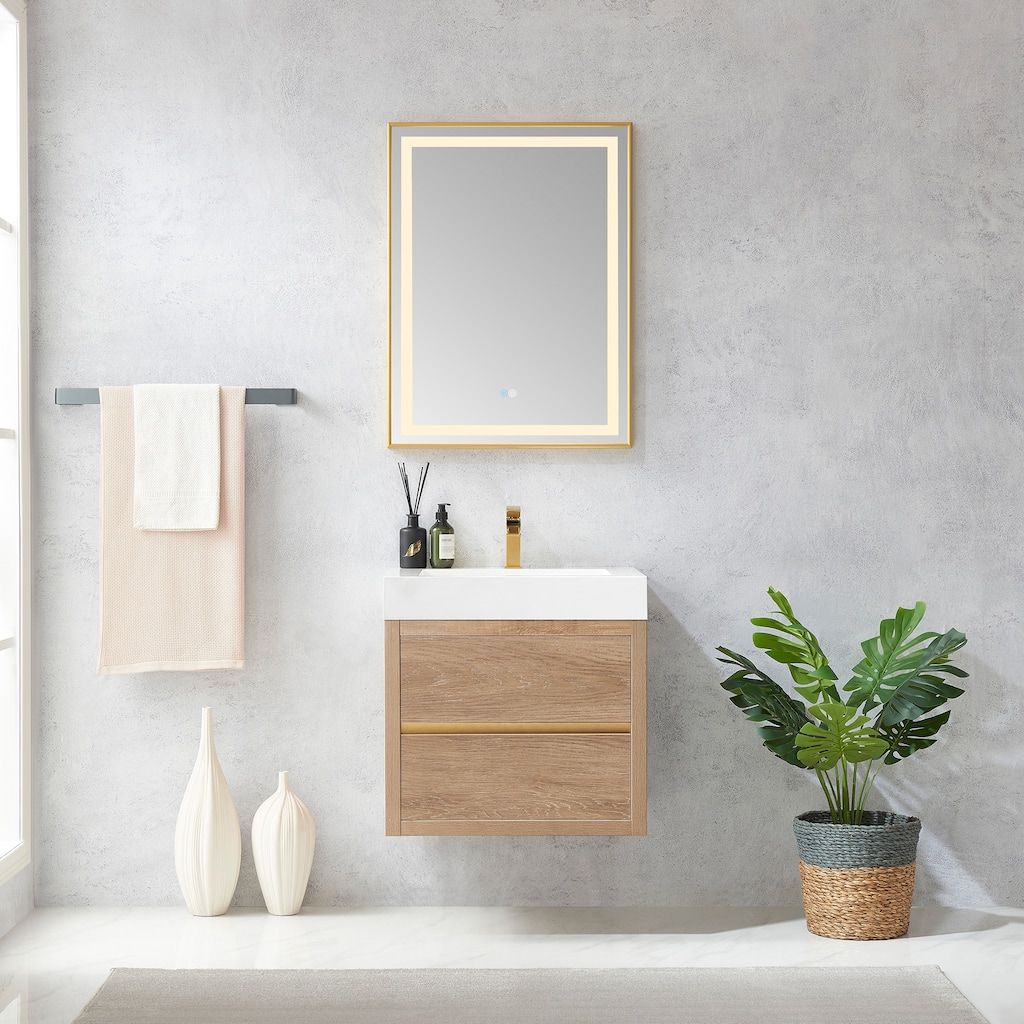 Palencia Single Floating Vanity with White Sink Top without Mirror - 24in.
