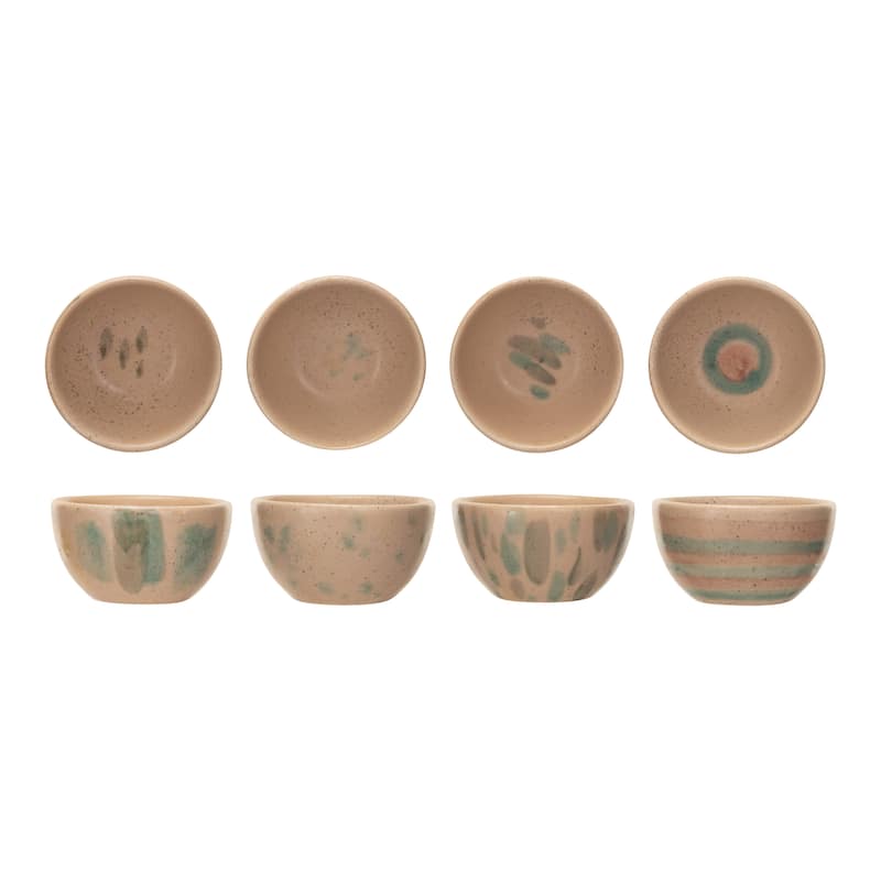 Terra-cotta Bowl Set with Abstract Designs - 4.8"L x 4.8"W x 2.5"H - 4 Piece - Multi - 4.8"L x 4.8"W x 2.5"H