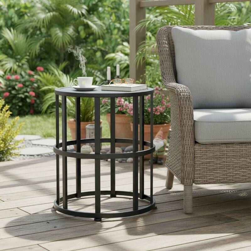 Carlo Outdoor Industrial 11-inch Ceramic Tile Side Table by Christopher Knight Home - Black