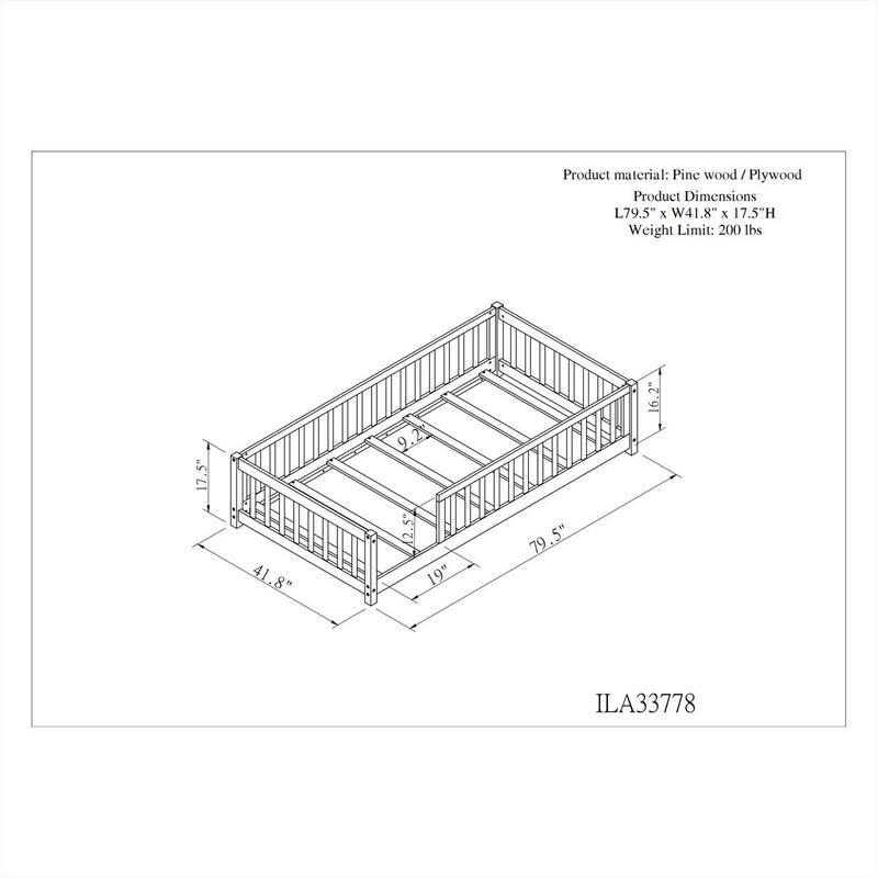 Twin Floor Platform Bed with Fence without Door