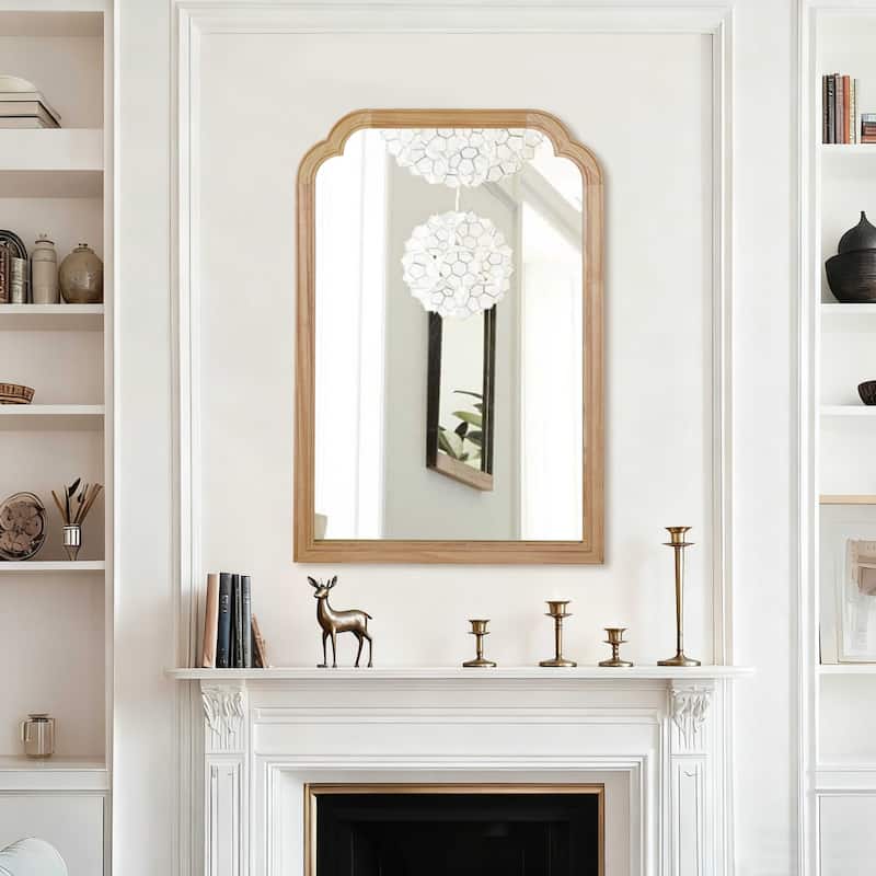 Rounded Corner Solid Wood Frame Decorative Mirror Modern Farmhouse Wall Mirror For Bedroom Bathroom Living Room Entryway - Natural - 24 in. W x 36 in. H