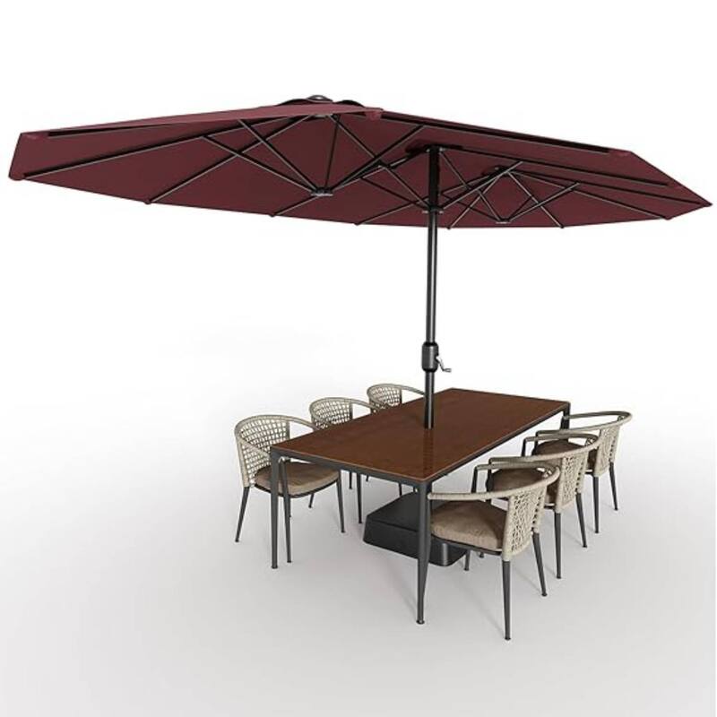 15FT Double-Sided Patio Umbrella with Base Included for Pool Lawn Garden