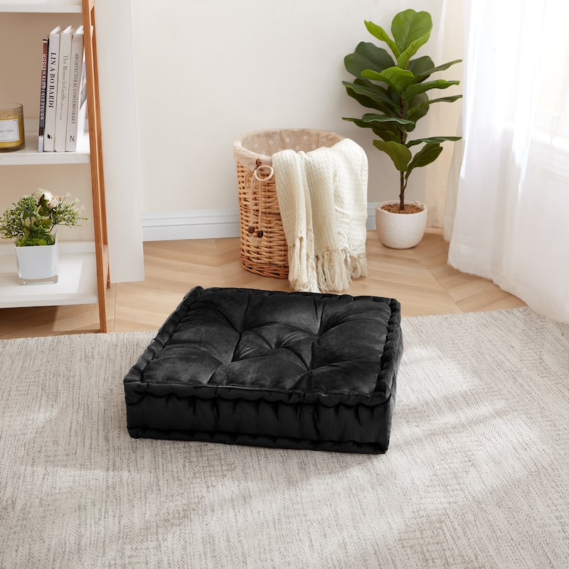 Sweet Home Collection 20"x20" Oversized Square Tufted Faux Velvet Floor Pillow - Single - Black