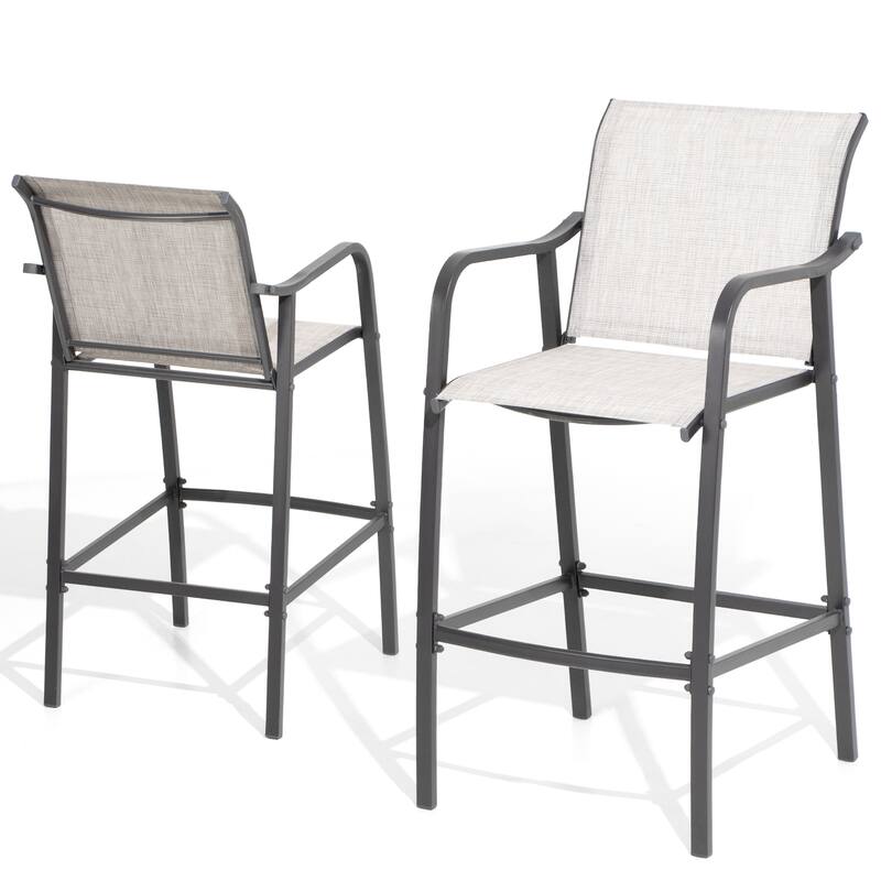 Pellebant Outdoor Bar Height Barstools Dining Chairs - Grey&Brown - 2-Piece