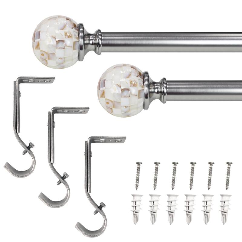 Lumi 1" Single Curtain Rod Set Brushed Nickel- Shell Ball finials - 72"-144"