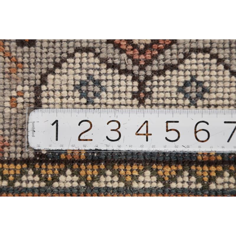 Hand Knotted Oriental 100% Wool Carpet Traditional Geometric Greys & Charcoal Heriz (serapi) Runner Rug - 8' 0'' X 2' 7''