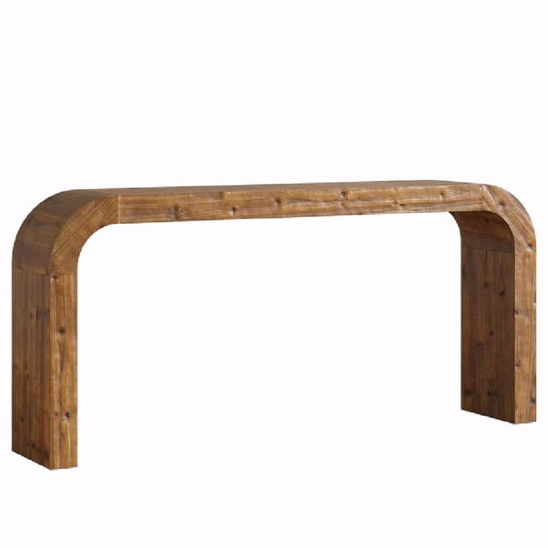 Farmhouse Wood Sofa Table - Narrow Side Table with Curved Design