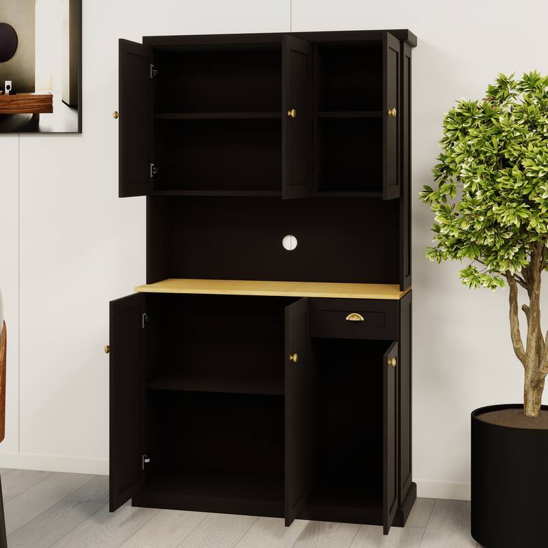 Modern Storage Cabinet with Microwave Oven Countertop, Adjustable Shelves and 1 Drawer