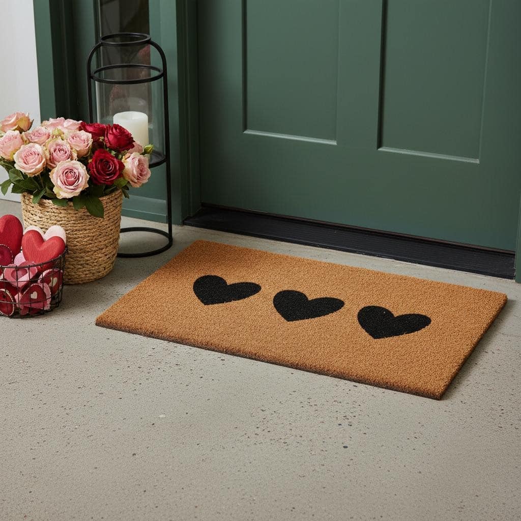 HomeRoots 24" X 36" Brown And Black Three Hearts Outdoor Coir Door Mat - 24.00' X '36.00