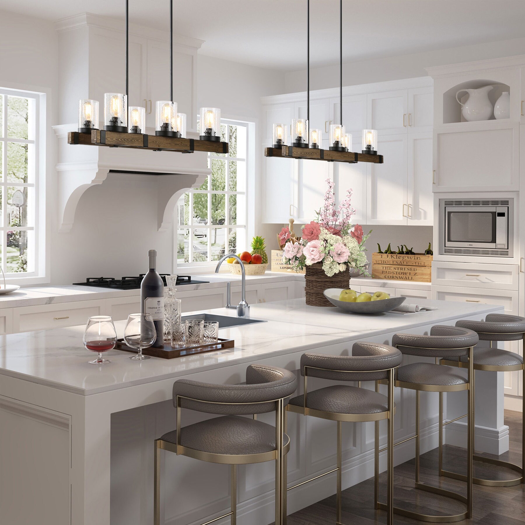 The Gray Barn Tomgallon Farmhouse Chandelier with Distressed Wood Kitchen  Island Light - L25.6