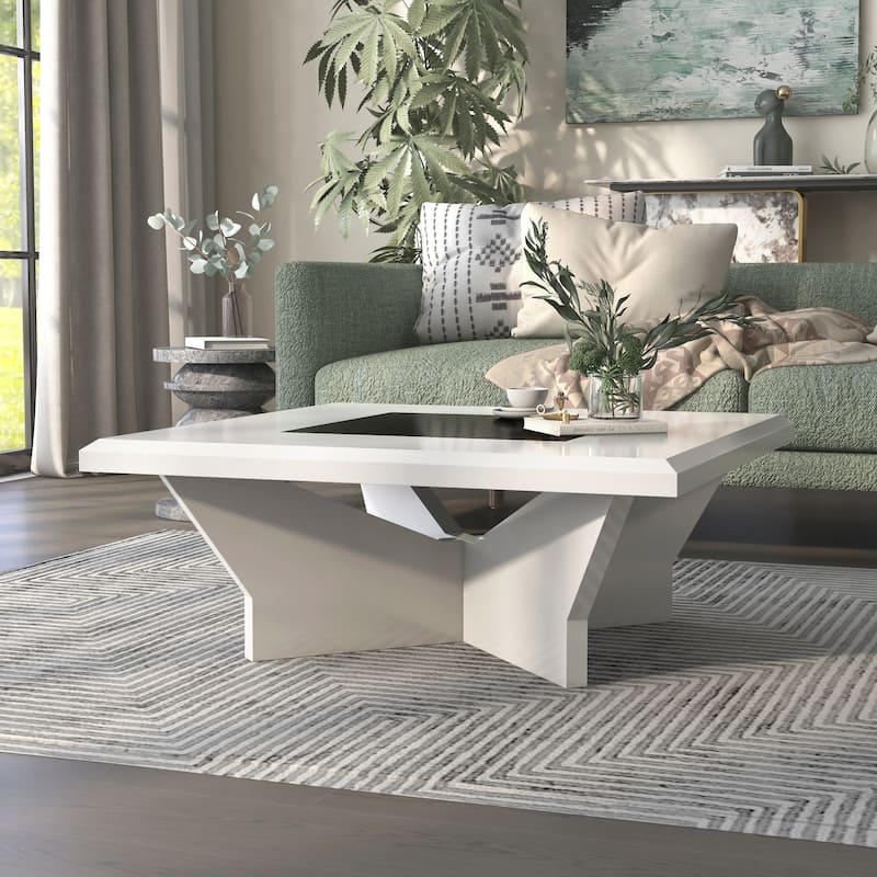 Ameena Contemporary Glass Insert Top Coffee Table by Furniture of America - Square - White