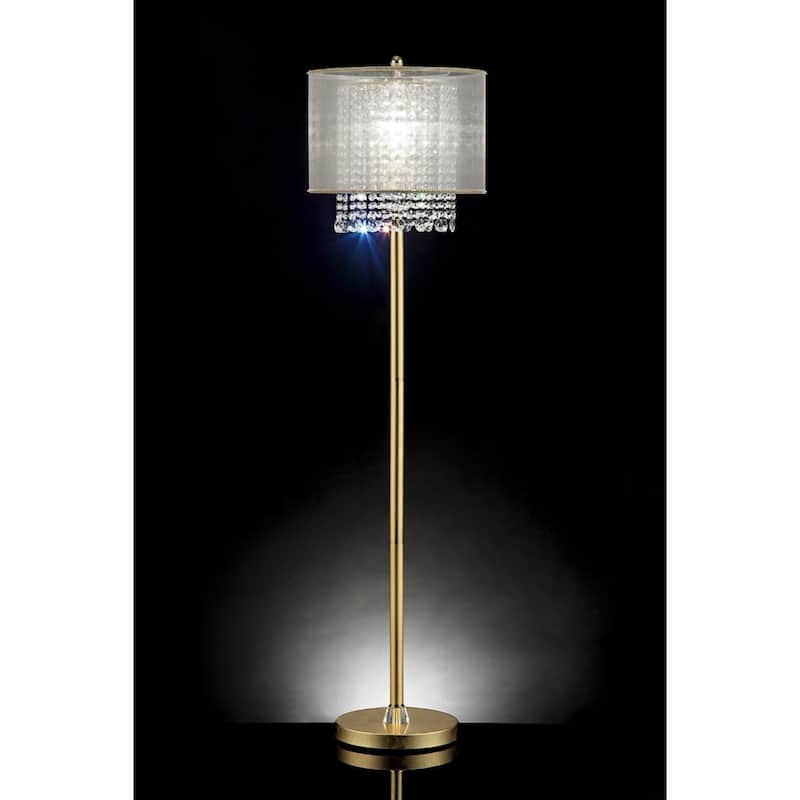 65" Gold And White Novelty Floor Lamp With White Fabric Drum Shade - 16" x 16" 65"