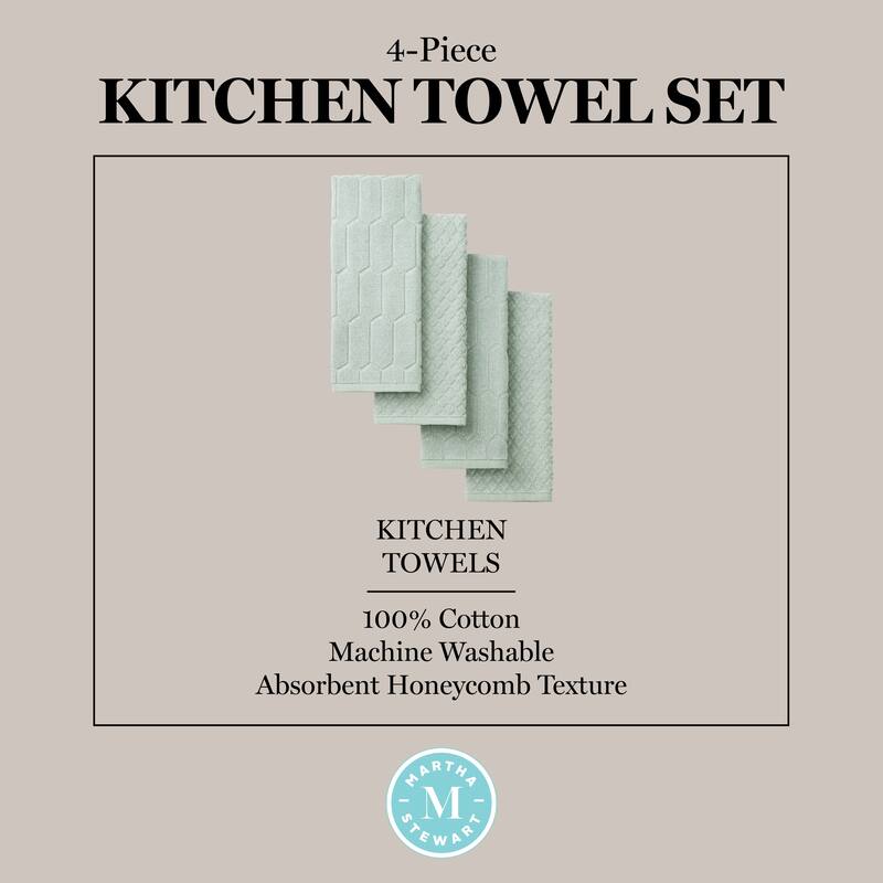 MARTHA STEWART Honeycomb Chambray Textured Kitchen Towel 4-Pack Set