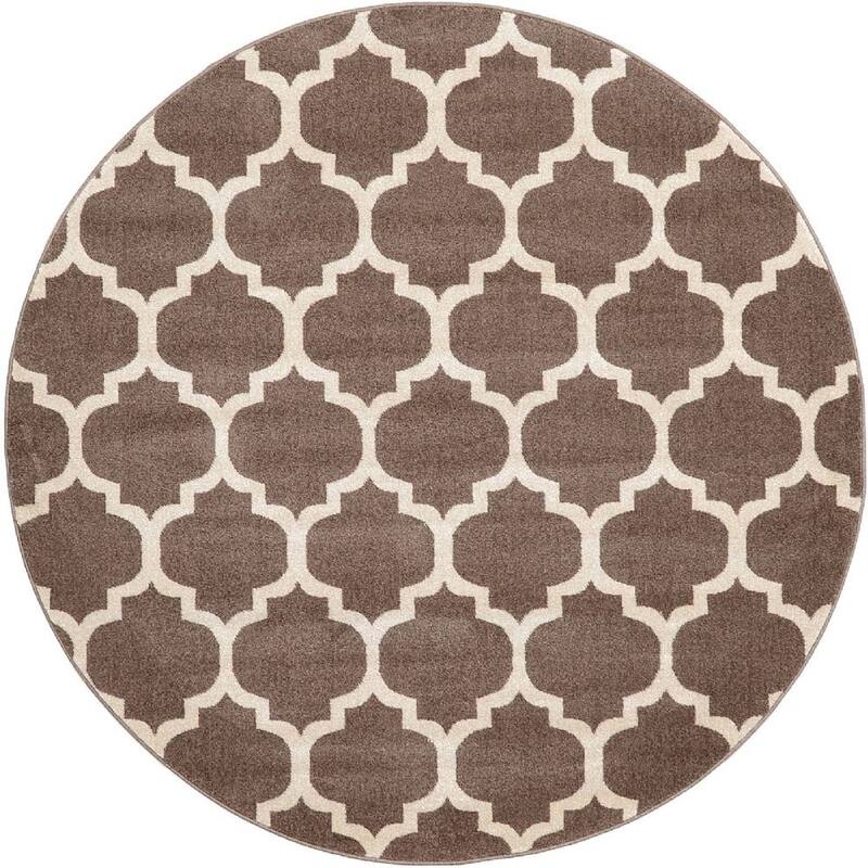 Contemporary Akiva Collection Area Rug - 6' Round - Light Brown